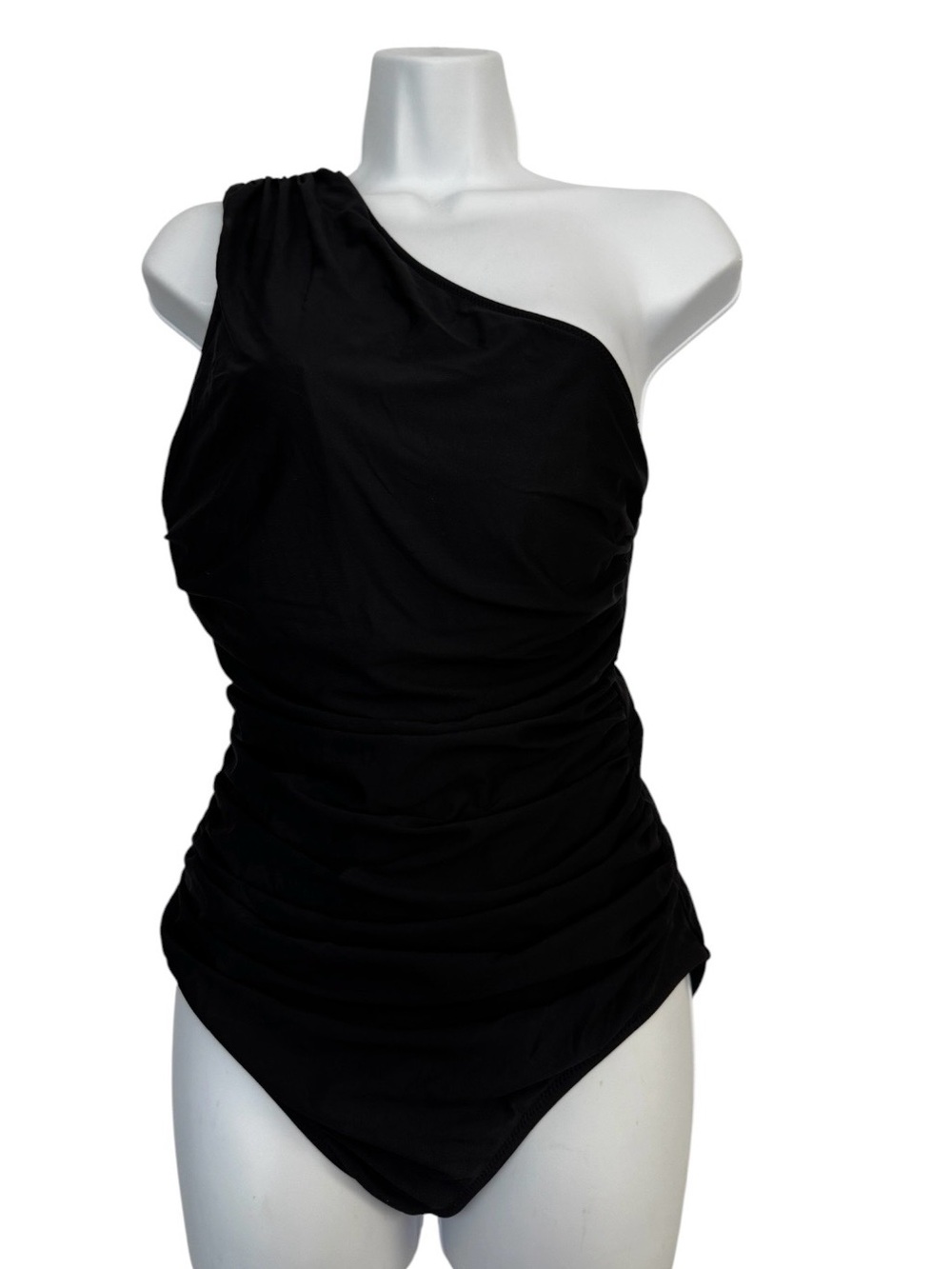 J. Crew Black One-Shoulder Ruched One-Piece Swimsuit Size 8